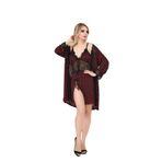 Cooqpoo Kısa Desenli Dantel Ince Askılı Yırtmaçlı Rahat Kadın S/m-l/xl Beden Gecelik Sabahlık Takımı Bordo L/XL