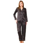Cooqpoo Siyah Beyaz Puantiyeli Uzun Kollu S-M-L-XL Saten Uzun Pijama Takımı renk6 XL