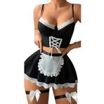 Cooqpoo Siyah Beyaz S/M-L/XL Beden Etekli Hizmetçi Fantezi Kostüm SİYAH S/M