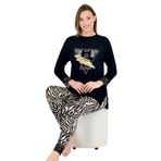 Cooqpoo Siyah Kolları Dantelli Desenli Taytlı M-l-xl Penye Pijama Takımı SİYAH5 L