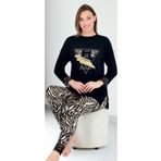 Cooqpoo Siyah Kolları Dantelli Desenli Taytlı M-l-xl Penye Pijama Takımı SİYAH5 XL