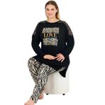 Cooqpoo Siyah Love Desenli Kolu Dantelli Taytlı 2xl-3xl-4xl Beden Pijama Takımı RENK11 4XL