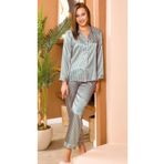Cooqpoo Su Yeşili Pembe Çizgili S-m-l-xl Saten Uzun Pijama Takımı renk5 S