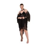 Cooqpoo Transparan Tüllü Ince Askılı Şık Tasarım Dantelli 2xl-3xl Kadın Siyah Gecelik Siyah 2XL