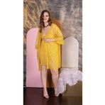 Cooqpoo Transparan Tüllü Ince Askılı Şık Tasarım Dantelli Büyük Beden 2xl-3xl-4xl Kadın Sarı Gecelik Sarı1 4XL