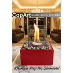 CopArt Quadrata Kırmızı Biyoetanol Masaüstü Şömine - 1 Lt Yakıt Ve Dekoratif Taş Hediye