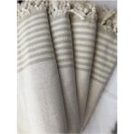 Coperta Battal Boy Kolları Örten Krem zemin, Vizon (Açık kahve) çizgili Koltuk Örtüsü Takımı 3+3+1+1 - 180 x 300 cm