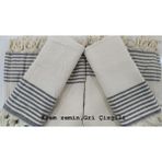 Coperta Battal Boy Kolları Örten Pamuklu Krem Zemin Gri Çizgili Koltuk Örtüsü Takımı 3+3+1+1 - 170 x 300 cm - Krem - Gri