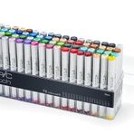 COPIC Eskiz Seti "72 Colors B", Akrilik Ekranda 72'li Set, Orta Genişlikte ve Fırça Uçlu İkiz Markör