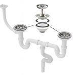 Çöpmak Çiftli Lavabo Sifonu, Dik Taşmalı Derin Tip, 11 cm Kafa Çapı, Koku Önleyici, Kolay Temizlenebilir, Beyaz
