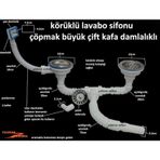 Çöpmak Körüklü Sifon Damlalıklı Çiftli Büyük Kafa Evye Sifonu Lav