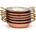 Copper Empire 6 Adet Bakır Servis Tabak (6 Adet x 11 Cm) Çerezlik Kahvaltılık 6'lı Kulplu Bakır Sahan