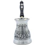 Copperdone Çiçek El Işlemeli Uzun Bakır Cezve Antik Gümüş Orta Boy