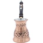 Copperdone Çiçek El Işlemeli Uzun Eskitme Bakır Cezve Antik Bakır Renk Küçük Boy