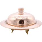 Copperdone El Dövmesi Ayaklı Model Kapaklı Bakır Tabak Sahan 22 cm