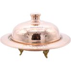 Copperdone El Dövmesi Ayaklı Model Kapaklı Bakır Tabak Sahan 25 cm