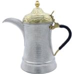 Copperdone El Dövmesi Örme Kulplu Dallah Mırra Cezvesi Gümüş Renk 30 cm