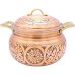 Copperdone El Işlemeli Pirinç Kulplu Tombik Bakır Tencere Antik Bakır Renk 20 cm