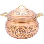 Copperdone El Işlemeli Pirinç Kulplu Tombik Bakır Tencere Antik Bakır Renk 22 cm