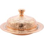 Copperdone El Işlemesi Kabartma Çiçekli Model Kapaklı Bakır Tabak Sahan 29 cm