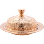 Copperdone El Işlemesi Kabartma Çiçekli Model Kapaklı Bakır Tabak Sahan 32 cm