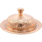 Copperdone El Işlemesi Kabartma Çiçekli Model Kapaklı Bakır Tabak Sahan 37 cm