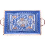 Copperdone Erzincan El Işlemesi Dikdörtgen Bakır Çay Kahve Tepsisi Mavi Renk 39X26CM - 39 cm