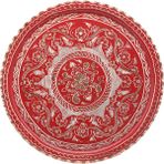Copperdone Erzincan El Işlemesi Yuvarlak Bakır Çay Kahve Tepsisi Kırmızı Renk 29CM - 29 cm