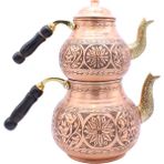 Copperdone Gaziantep Ağır El Işlemeli Eskitme Büyük Boy Bakır Çaydanlık Antik Bakır Renk Model 4