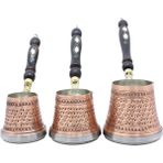 Copperdone Otantik El Işlemeli Bakır Cezve Seti 3 Lü Indüksiyon Ocak Uyumlu