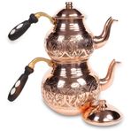 Coppergreat Bakır El Oyması Kırmızı Tombik Çaydanlık
