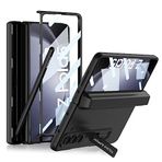 coque Galaxy Z Fold 5 cep telefonu kılıfı, koruyucu folyolu, menteşeli katlanabilir her şey dahil kılıf, gizli kalem kutusu, Samsung Galaxy Z Fold 5 5G için katlanabilir cep telefonu kılıfı, siyah
