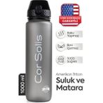 Cor Solis Tritan Suluk Pipetli 1 Litre Sporcu Su Matarası Akıtmaz Sızdırmaz Spor Su Şişesi Sporcu Suluğu Sporcu Matarası Bpa Içermez Kadın Erkek Çocuk Yetişkin Okul Ofis Spor Salonu Gym - Gri
