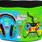 Coral High 11559 Kids Siyah Fosforlu Yeşil Kulaklık Game Desenli Bel Çantası