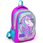 Coral High 14383 Kids Pembe Gümüş Simli Unicorn Desenli Üç Bölmeli Okul Sırt Çantası
