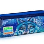 Coral High 22043 Kids Lacivert Koyu Mavi Kurt Desenli Üç Bölmeli Kalem Çantası