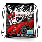 Coral High 22447 Kids Siyah Kırmızı Anime Araba Desenli İpli Büzgülü Sırt Çantası
