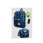 Coral High 23289 Kids Lacivert Dinazor Desenli Dört Bölmeli USB Şarjlı Kulaklık Çıkışlı Okul Çantası