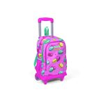 Coral High 23357 K121.1 Açık Pembe Makaron Desenli Işıklı Tekerlekli İki Bölmeli Çekçekli Sırt Çantası