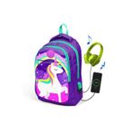 Coral High 23415 KK118.0 Kids Mor Unicornlu Üç Bölmeli Usb Şarjlı Kulaklık Çıkışlı Sırt Çantası