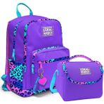 Coral High 23632 Leopar Desenli Mor Okul Sırt Çantası ve Beslenme Çantası