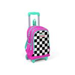 Coral High 23901 K121.1 Kids Açık Pembe Dama Desenli Işıklı Tekerlekli Iki Bölmeli Çekçekli Sırt Çantası