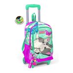 Coral High 23907 Kids Su Yeşili Pembe Kedi Desenli Üç Bölmeli Işıklı Tekerlekli Çekçekli Okul Sırt Çantası (Çok Renkli) Okul Çantası