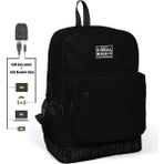 Coral High 24110 Nakış Logolu USB Şarjlı Kulaklık Çıkışlı Siyah Okul Çantası