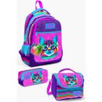 Coral High 3’lü Okul Çanta Seti Mor Pembe Kedi Desenli Unisex 18,5 Litre Kapasite ile Ergonomik Tasarım