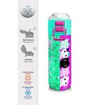 Coral High 500 ml 31806 Kids Pembe Su Yeşili Kedi Desenli Pipetli Çelik Termos