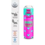 Coral High 500 ml 31906 Kids Neon Pembe Su Yeşili Kalp Desenli Pipetli Çelik Termos