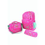 Coral High Ch 23113 Pembe Yeşil Kalpli - 3' Lü Okul Çantası Seti - Sırt ve Beslenme Çantası + Kalemlik - 45x30x15 cm - Çok Renkli