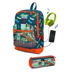 Coral High Civit Neon Turuncu Kaykay Desenli USB Girişli 2'li Seti Erkek Çocuk Okul Çanta