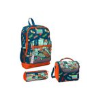 Coral High Çocuk Çivit Turuncu Kaykay Desenli 3'lü Okul Çanta Seti, 38x27x14 cm